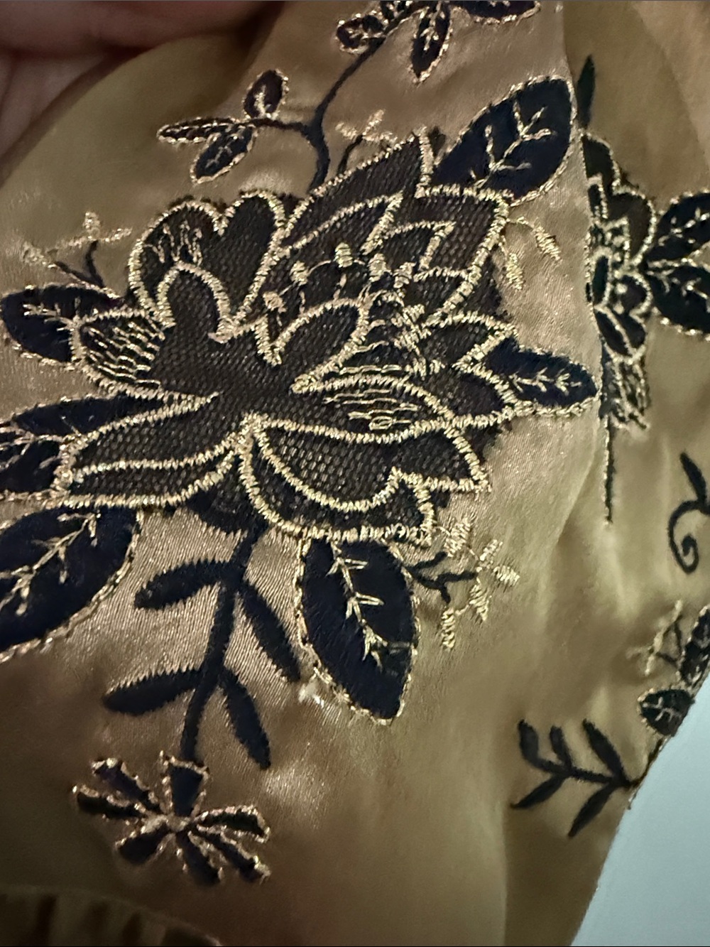 Zara Camel Satin Embroidered Spaghetti Strap Cami with Gold Thread - Picture 5 of 6